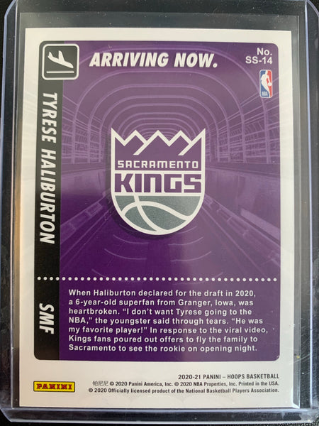 2020-2021 PANINI NBA HOOPS BASKETBALL #SS-14 SACRAMENTO KINGS - TYRESE HALIBURTON ARRIVING NOW INSERT ROOKIE CARD