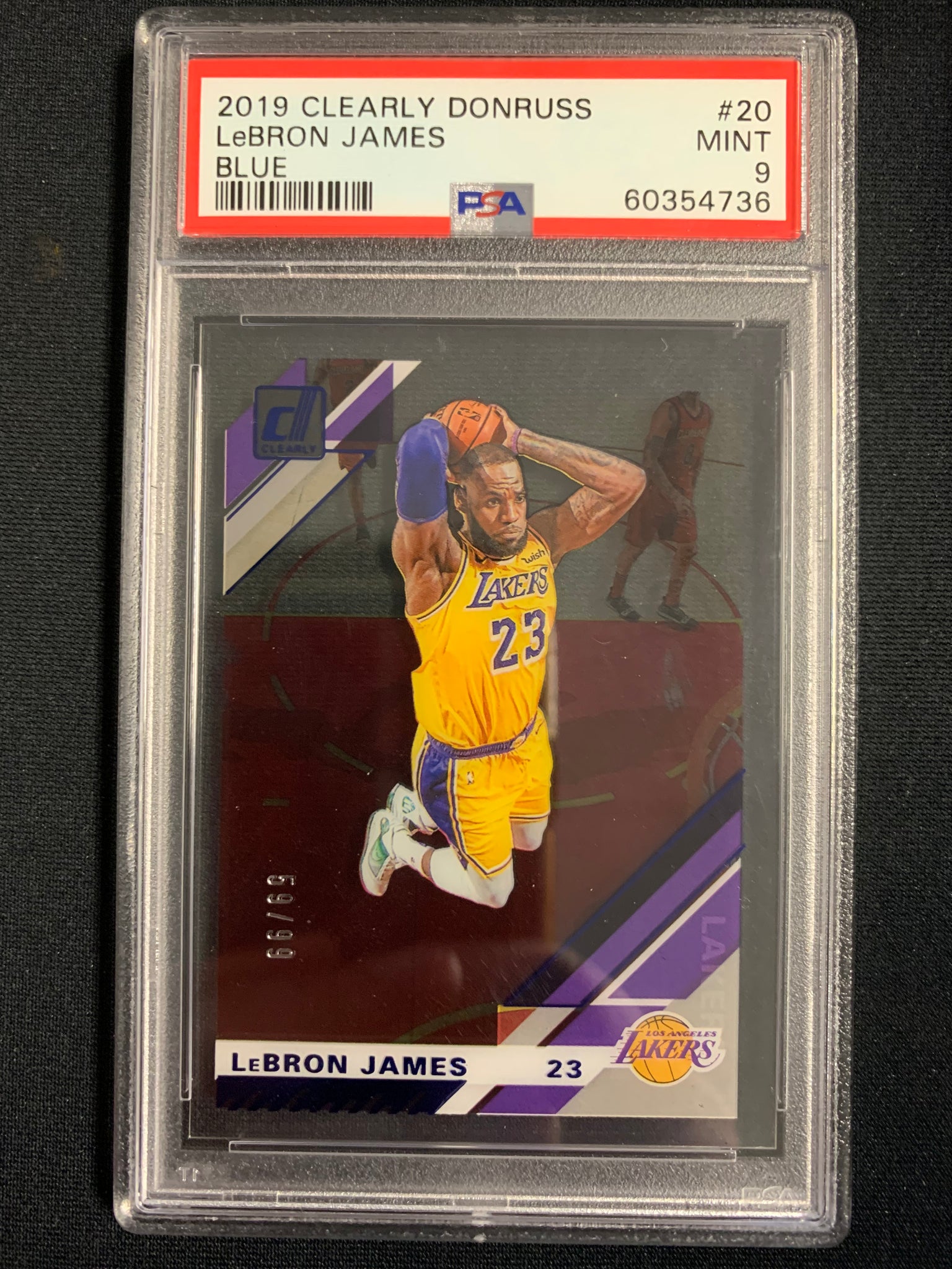 2019 PANINI CLEARLY DONRUSS NBA BASKETBALL #20 LOS ANGELES LAKERS - LEBRON JAMES CLEARLY BLUE NUMBERED 59/99 GRADED PSA 9 MINT