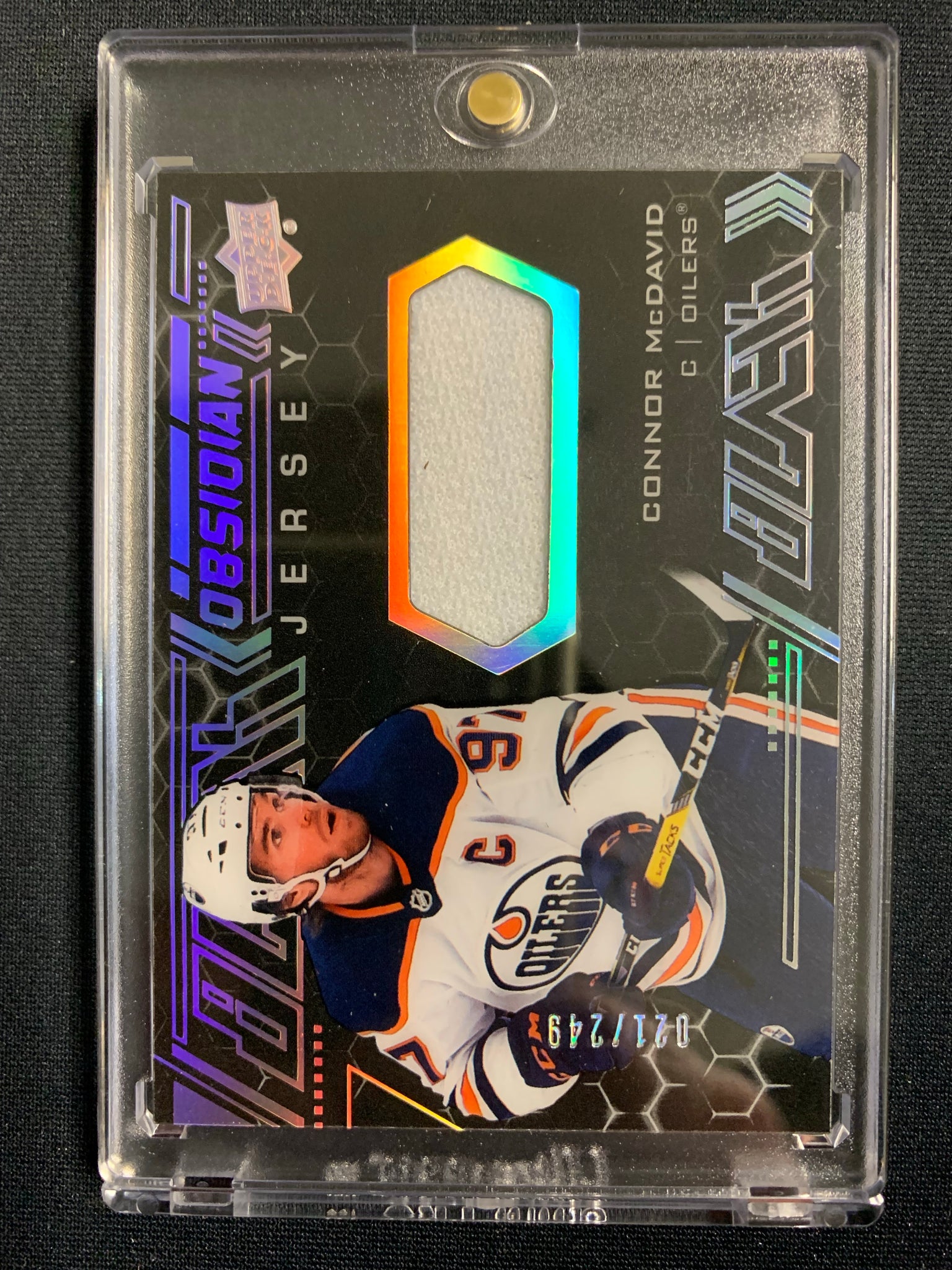 2020-21 UPPER DECK BLACK HOCKEY #OJ-CM EDMONTON OILERS - CONNOR MCDAVID BLACK OBSIDIAN JERSEY NUMBERED 021/249