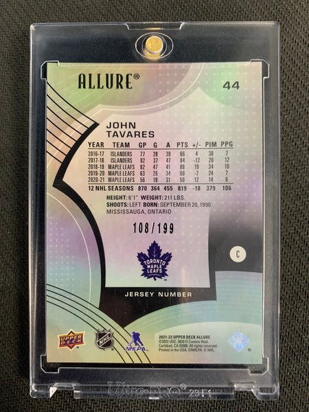 2021-22 UPPER DECK ALLURE HOCKEY #44 TORONTO MAPLE LEAFS - JOHN TAVARES JERSEY NUMBER PARALLEL #'D 108/199