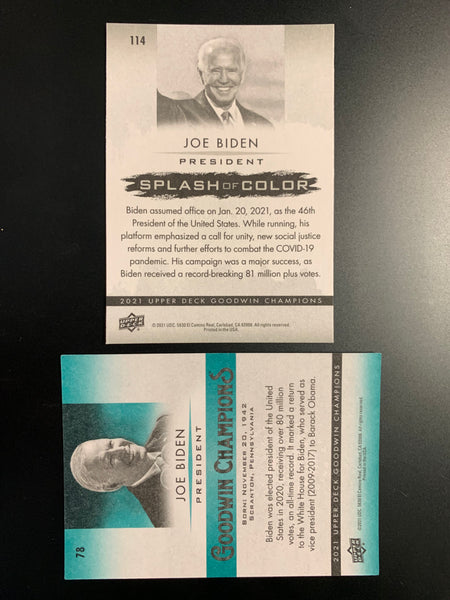 2021 UPPER DECK GOODWIN CHAMPIONS - JOE BIDEN 2 CARD LOT