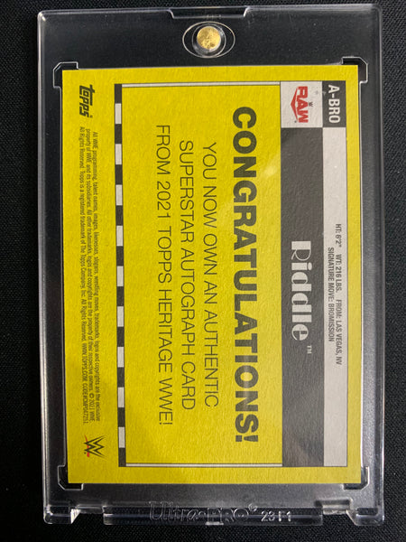 2021 TOPPS HERITAGE WWE WRESTLING #A-BRO - RIDDLE AUTHENTIC ON CARD AUTOGRAPH NUMBERED 02/99