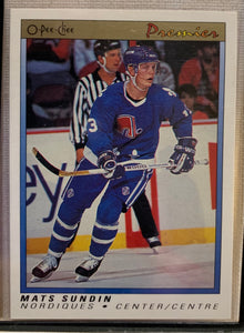 1990-91 O-PEE-CHEE PREMIER HOCKEY #114 QUEBEC NORDIQUES - MATS SUNDIN ROOKIE CARD RAW