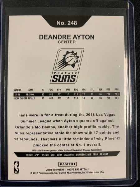 2018-19 PANINI NBA HOOPS BASKETBALL #248 PHOENIX SUNS - DEANDRE AYTON BASE ROOKIE CARD