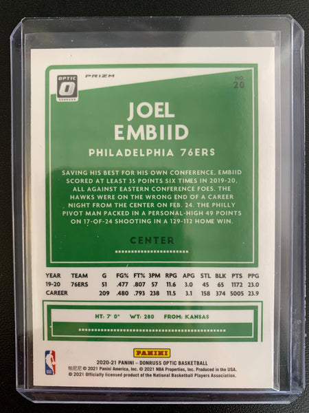2020-2021 PANINI DONRUSS OPTIC NBA BASKETBALL #20 PHILADELPHIA 76ERS - JOEL EMBID OPTIC PHOTON PRIZM SSP
