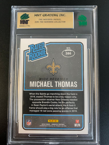 2016 PANINI DONRUSS FOOTBALL #386 NEW ORLEANS SAINTS - MICHAEL THOMAS BLUE PRESS PROOF RATED ROOKIE CARD GRADED MNT 9.0 MINT