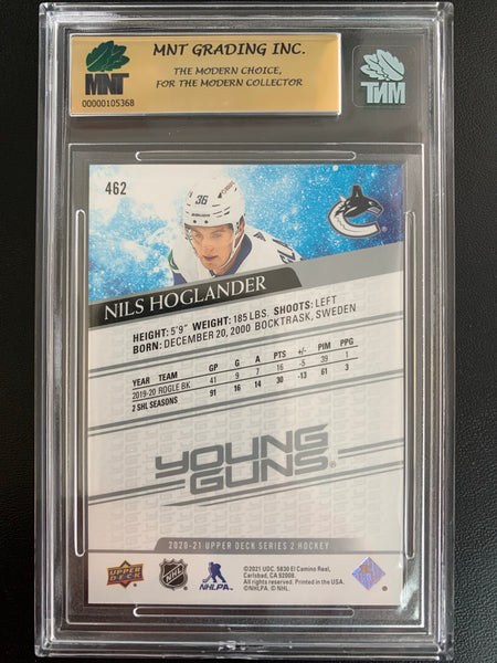 2020-21 UPPER DECK HOCKEY #462 VANCOUVER CANUCKS - NILS HOGLANDER YOUNG GUNS ROOKIE CARD GRADED MNT 9.0 MINT