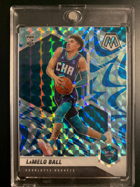 2020-2021 PANINI MOSAIC NBA BASKETBALL #202 CHARLOTTE HORNETS - LAMELO BALL REACTIVE BLUE PRIZM MOSAIC ROOKIE CARD