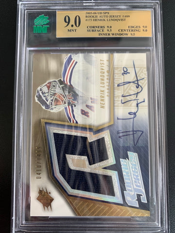 2005-06 SPX HOCKEY #173 NEW YORK RANGERS - HENRIK LUNDQVIST SPX AUTOGRAPHED JERSEY ROOKIE CARD GRADED MNT 9.0 MINT