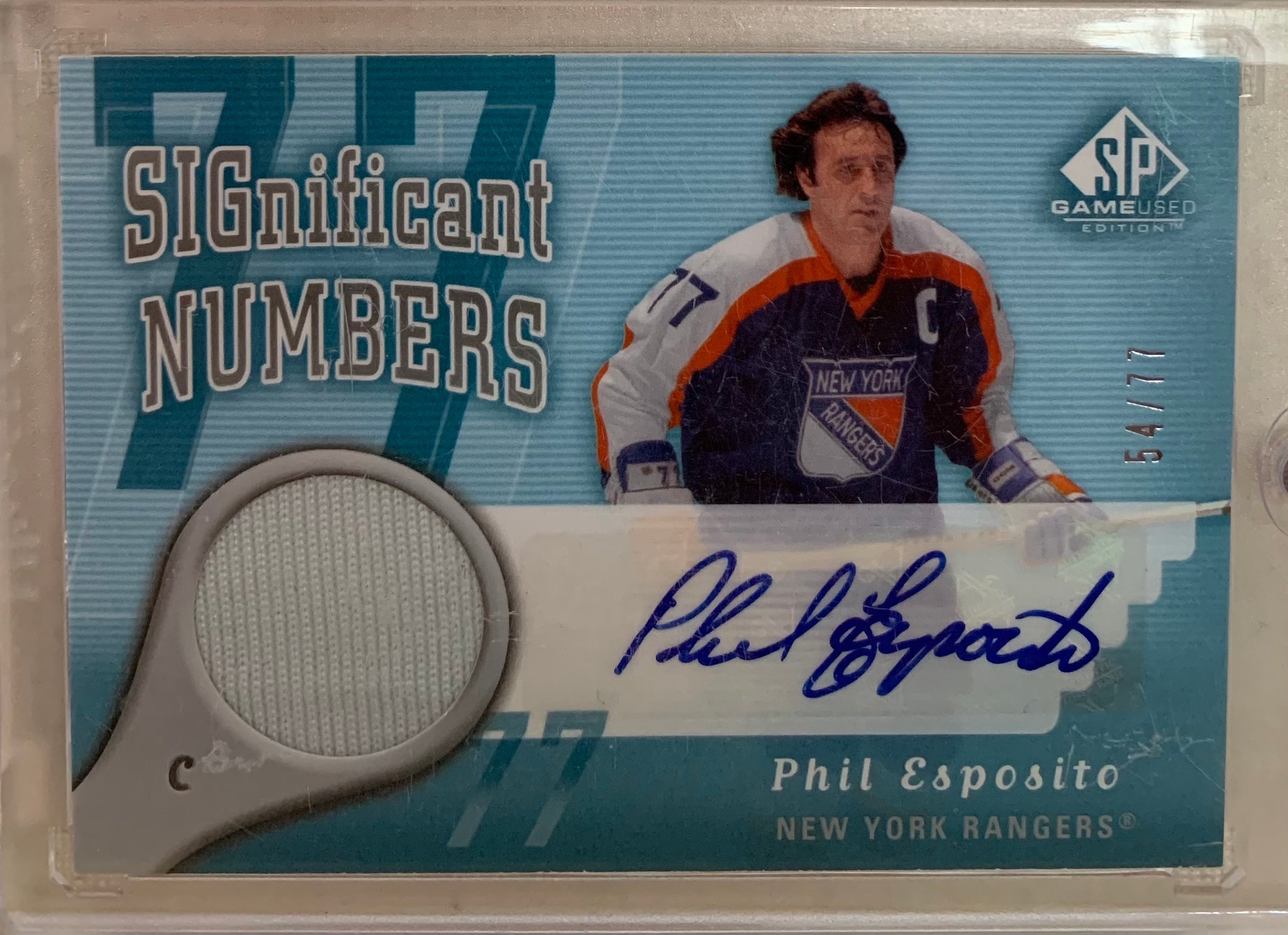 2005-06 SP GAME USED HOCKEY #SN-PE NEW YORK RANGERS - PHIL ESPOSITO SIGNIFICANT NUMBERS AUTO CARD RAW