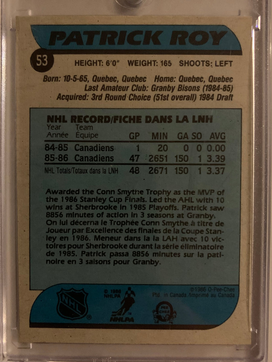 1986-87 O-PEE-CHEE HOCKEY #53 MONTREAL CANADIENS - PATRICK ROY ROOKIE ...