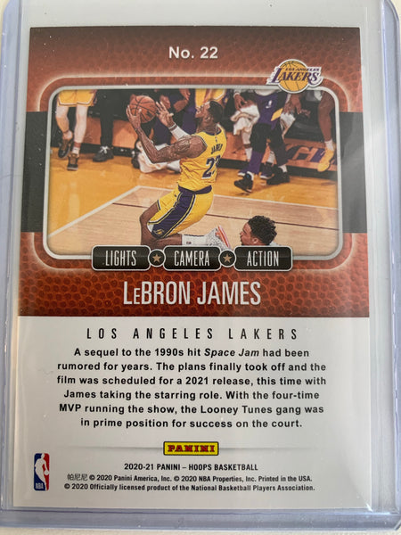 2020-2021 PANINI HOOPS NBA BASKETBALL #22 LOS ANGELES LAKERS - LEBRON JAMES LIGHTS CAMERA ACTION INSERT CARD