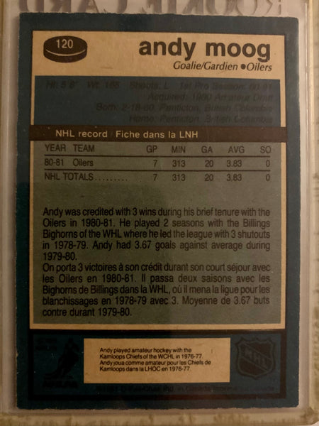 1981-82 O-PEE-CHEE HOCKEY #120 EDMONTON OILERS - ANDY MOOG ROOKIE CARD RAW