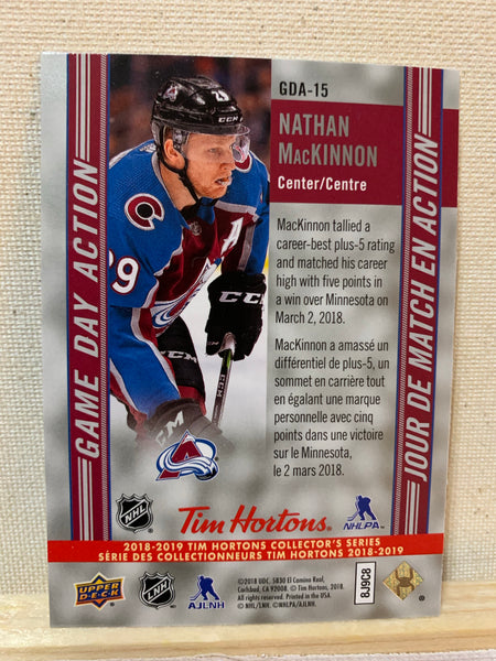 2018-19 TIM HORTONS HOCKEY #GDA-15 COLORADO AVALANCHE - GAME DAY ACTION NATHAN MACKINNON CARD RAW