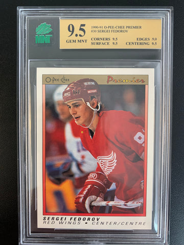 1990-91 O-PEE-CHEE PREMIER HOCKEY #30 DETROIT RED WINGS - SERGEI FEDOROV ROOKIE CARD GRADED MNT 9.5 GEM MINT