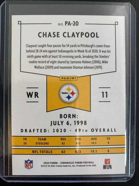 2020 PANINI CHRONICLES PANINI FOOTBALL #PA-20 PITTSBURGH STEELERS - CHASE CLAYPOOL ROOKIE CARD