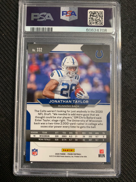 2020 PANINI PRIZM FOOTBALL #332 INDIANAPOLIS COLTS - JONATHAN TAYLOR BASE PRIZM ROOKIE GRADED PSA 9 MINT