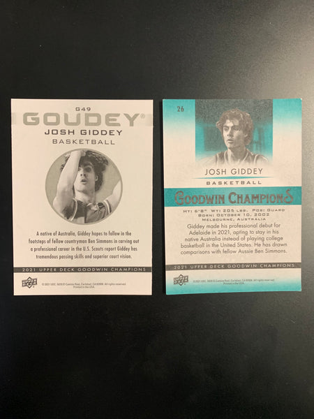2021 UPPER DECK GOODWIN CHAMPIONS - JOSH GIDDEY 2 CARD LOT