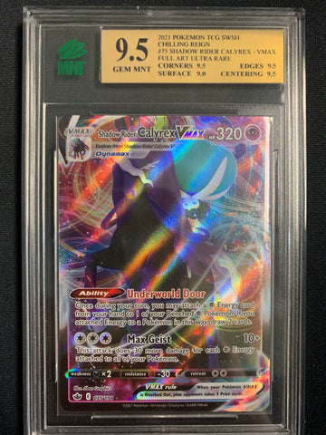 POKEMON SW&SH CHILLING REIGN SHADOW RIDER CALYREX VMAX FULL ART ULTRA RARE - #75 GRADED MNT 9.5 GEM MINT