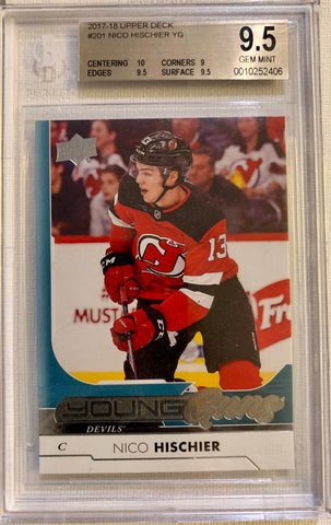 2017-18 UPPER DECK HOCKEY #201 NEW JERSEY DEVILS - NICO HISCHIER ROOKIE CARD GRADED BGS 9.5 GEM MINT