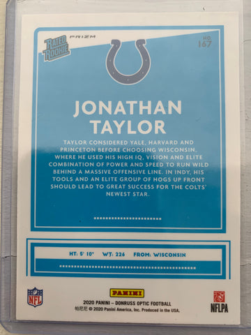 2020 PANINI DONRUSS OPTIC FOOTBALL #167 INDIANAPOLIS COLTS - JONATHAN TAYLOR OPTIC SILVER PRIZM RATED ROOKIE CARD