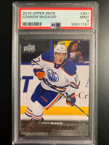 2015-16 UPPER DECK HOCKEY #201 EDMONTON OILERS - CONNOR MCDAVID ROOKIE CARD GRADED PSA 9 MINT