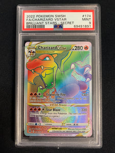 2022 POKEMON SW & SH BRILLIANT STARS CHARIZARD VSTAR FULL ART SECRET RAINBOW 174/172 GRADED PSA 9 MINT