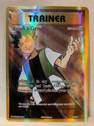 POKEMON XY EVOLUTIONS BROCK'S GRIT TRAINER FULL ART ULTRA RARE HOLO CARD 107/108