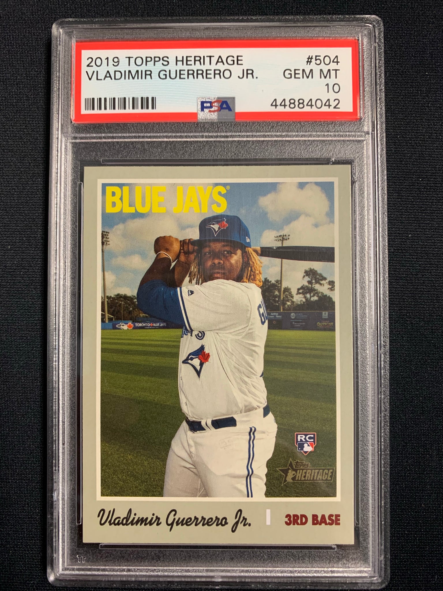 2019 TOPPS HERITAGE BASEBALL #504 TORONTO BLUE JAYS - VLADIMIR GUERRERO ROOKIE CARD GRADED PSA 10 GEM MINT