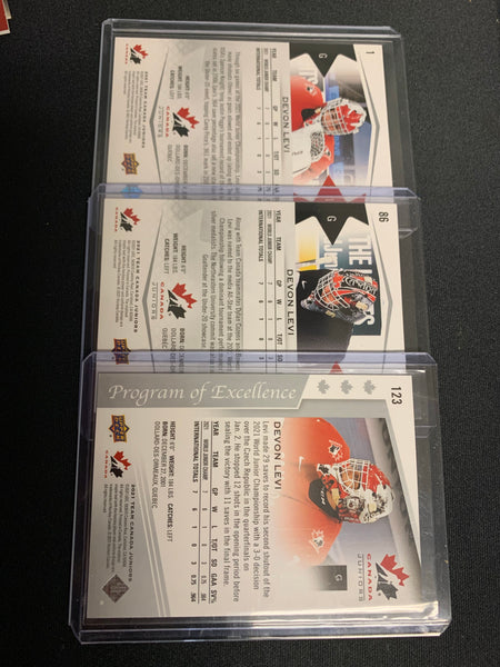 2021 UPPER DECK TEAM CANADA JUNIORS HOCKEY LOT - DEVON LEVI 3 CARD LOT #1 , #86 & #123