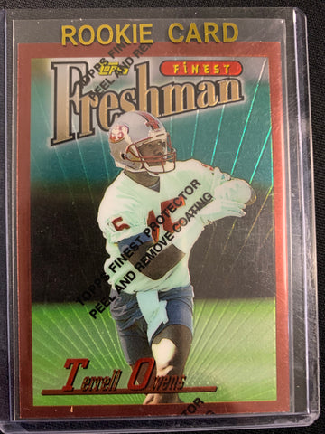 1996 TOPPS FINEST NFL FOOTBALL #338 SAN FRANCISCO 49ERS - TERRELL OWENS FINEST ROOKIE CARD - PROTECTIVE COATING STILL ON - MINT