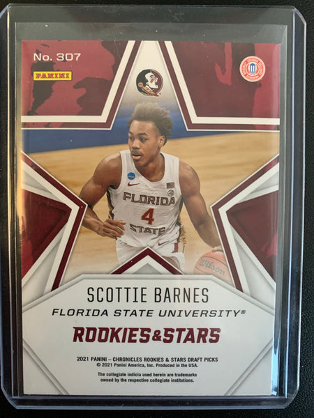 2021 PANINI CHRONICLES DRAFT PICKS BASKETBALL #307 TORONTO RAPTORS - SCOTTIE BARNES ROOKIES & STARS ROOKIE CARD