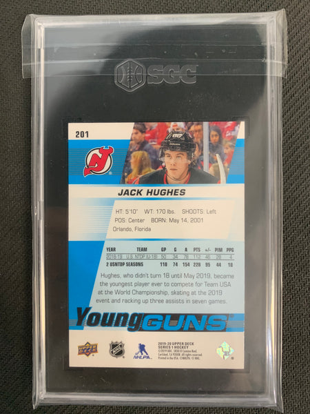 2019-20 UPPER DECK HOCKEY #201 NEW JERSEY DEVILS - JACK HUGHES YOUNG GUNS ROOKIE CARD GRADED SGC 10 GEM MINT