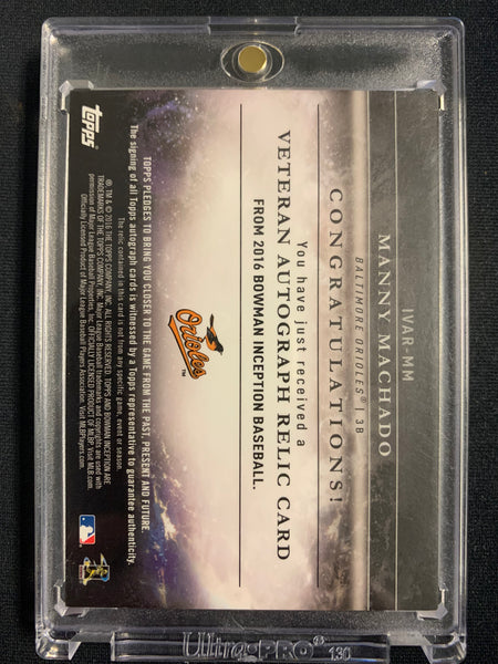 2016 TOPPS INCEPTION BASEBALL #IVAR-MM BALTIMORE ORIOLES - MANNY MACHADO 2 COLOR GAME USED PATCH AUTOGRAPH NUMBERED 23/35
