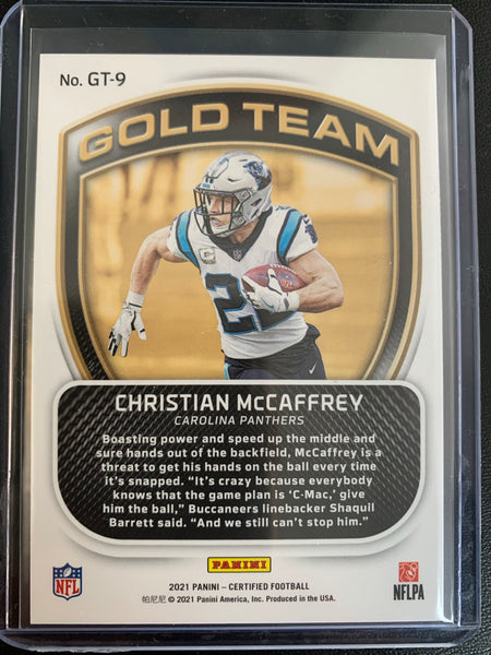 2021 PANINI CERTIFIED FOOTBALL #GT-9 CAROLINA PANTHERS - CHRISTIAN MCCAFFREY GOLD TEAM BASE INSERT