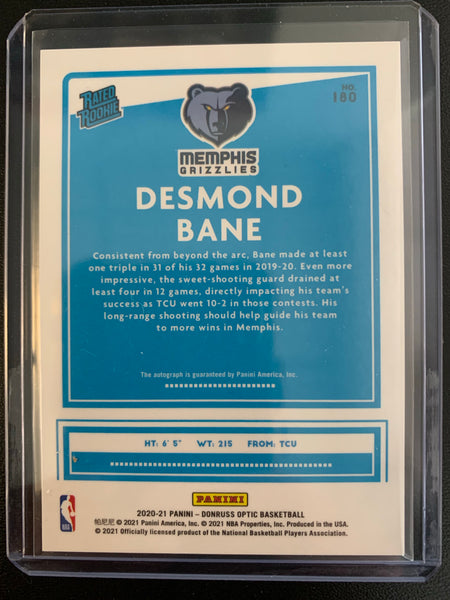 2020-2021 PANINI DONRUSS OPTIC NBA BASKETBALL #180 MEMPHIS GRIZZLIES - DESMOND BANE OPTIC AUTOGRAPHED RATED ROOKIE CARD