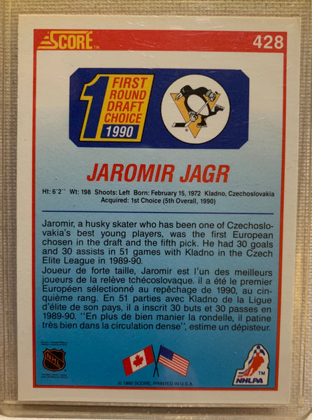 1990-91 SCORE CANADIAN HOCKEY #428 PITTSBURGH PENGUINS - JAROMIR JAGR ROOKIE CARD RAW