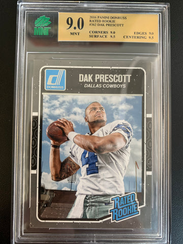 2016 PANINI DONRUSS FOOTBALL #362 DALLAS COWBOYS - DAK PRESCOTT RATED ROOKIE CARD GRADED MNT 9.0 MINT