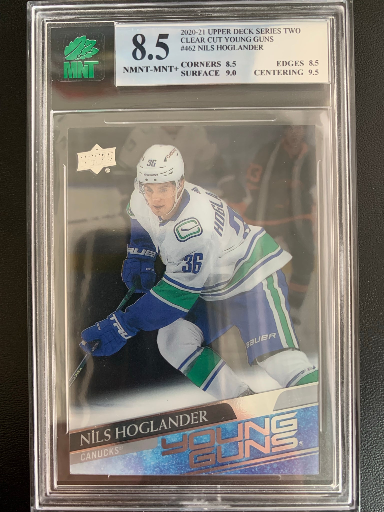 2020-21 UPPER DECK HOCKEY #462 VANCOUVER CANUCKS - NILS HOGLANDER CLEAR CUT YOUNG GUNS ROOKIE CARD GRADED MNT 8.5 NMNT-MINT+