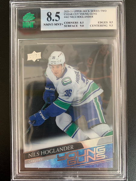 2020-21 UPPER DECK HOCKEY #462 VANCOUVER CANUCKS - NILS HOGLANDER CLEAR CUT YOUNG GUNS ROOKIE CARD GRADED MNT 8.5 NMNT-MINT+