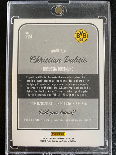 2016-17 PANINI DONRUSS SOCCER #224 BORUSSIA DORTMUND - CHRISTIAN PULISIC DONRUSS DEBUTS ROOKIE CARD