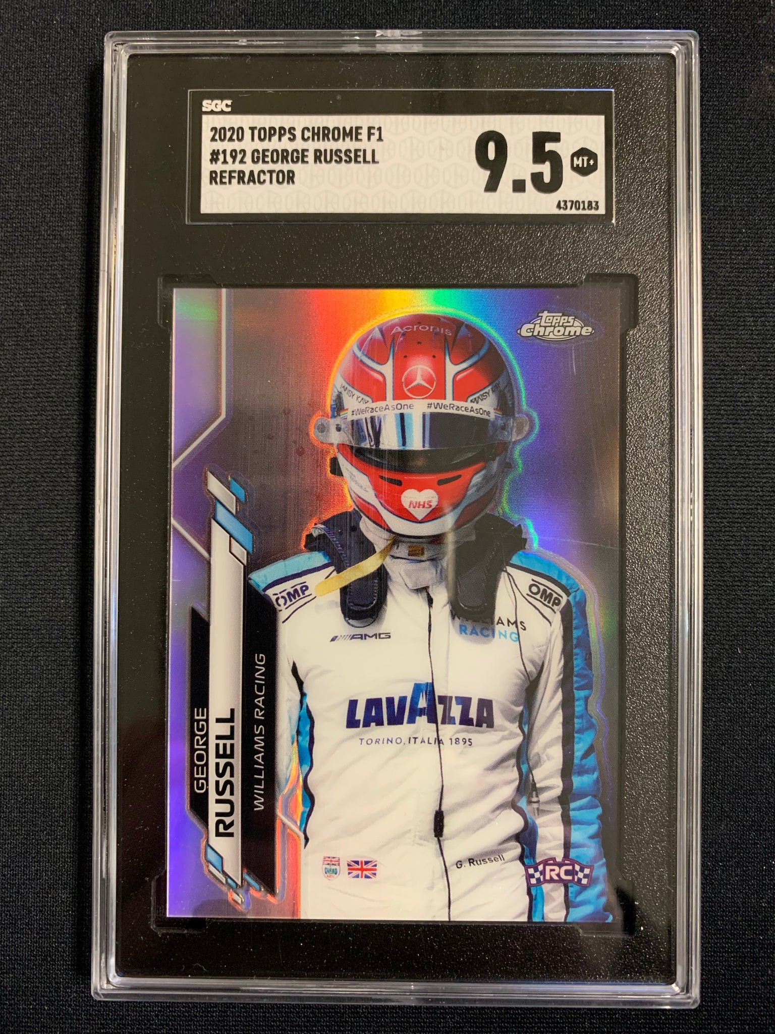 2020 TOPPS CHROME FORMULA 1 RACING #192 - GEORGE RUSSELL HELMET VARIATION ROOKIE CARD REFRACTOR GRADED SGC 9.5