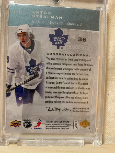 2007-08 THE CUP HOCKEY #145 TORONTO MAPLE LEAFS - ANTON STRALMAN THE CUP AUTOGRAPHED JERSEY ROOKIE CARD RAW