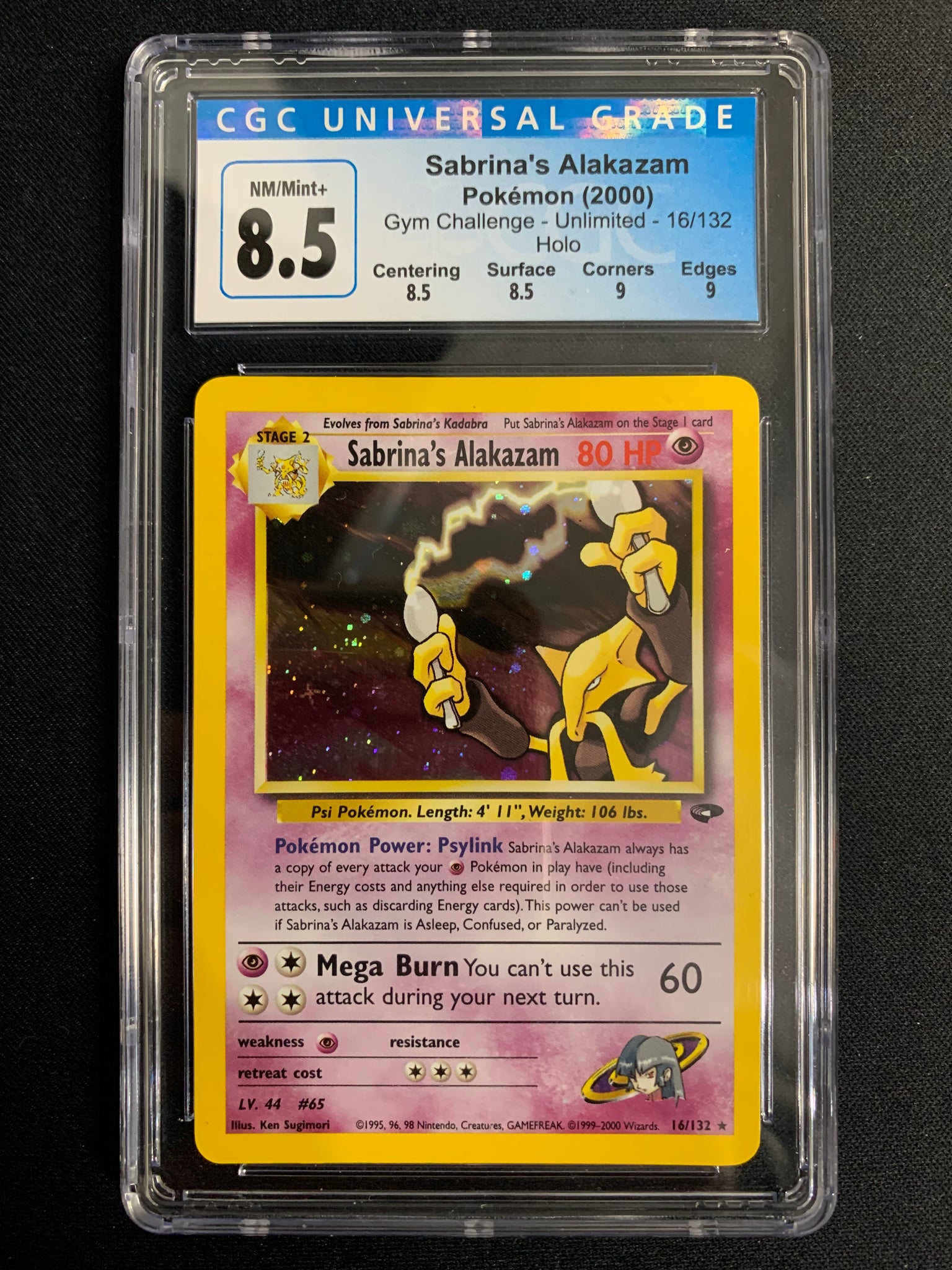 2000 POKEMON GYM CHALLENGE UNLIMITED SABRINA'S ALAKAZAM HOLO #16 - GRADED CGC 8.5 NM/MINT