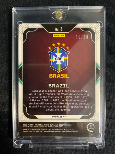 2022 PANINI PRIZM FIFA WORLD CUP QATAR SOCCER #3 BRAZIL - BRAZIL TEAM BADGE GOLD SP PARALLEL NUMBERED 08/10