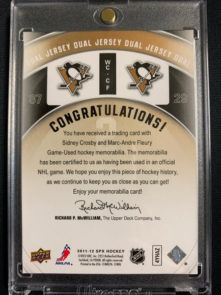 2011-12 UPPER DECK SPX HOCKEY #WC-CF PITTSBURGH PENGUINS - SPX WINNING COMBOS FLEURY AND CROSBY GAME USED DUAL JERSEY