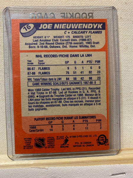 1988-89 O-PEE-CHEE HOCKEY #16 CALGARY FLAMES - JOE NIEUWENDYK ROOKIE CARD RAW