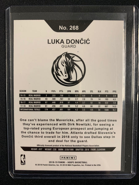 2018-19 PANINI NBA HOOPS BASKETBALL #268 DALLAS MAVERICKS - LUKA DONCIC ROOKIE CARD