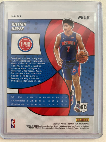 2020-2021 PANINI REVOLUTION NBA BASKETBALL #134 DETROIT PISTONS - KILLIAN HAYES CNY CRACKED ICE ROOKIE CARD