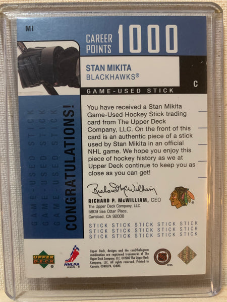 2002-03 UPPER DECK FOUNDATIONS HOCKEY #M1 CHICAGO BLACKHAWKS - STAN MIKITA FOUNDATIONS GAME USED STICK CARD RAW